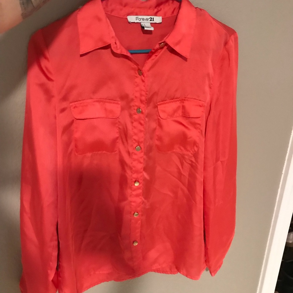 Satin feel peach button up